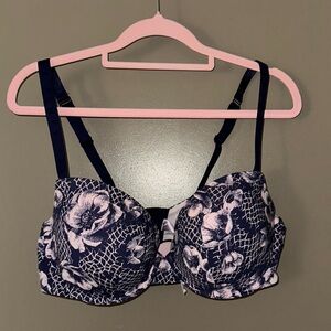 Savage X Fenty Floral Lace Bra - Navy and White